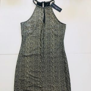One Clothing Halter Silver & Black Glitter Dress NWT Size Small Stretchy Mini